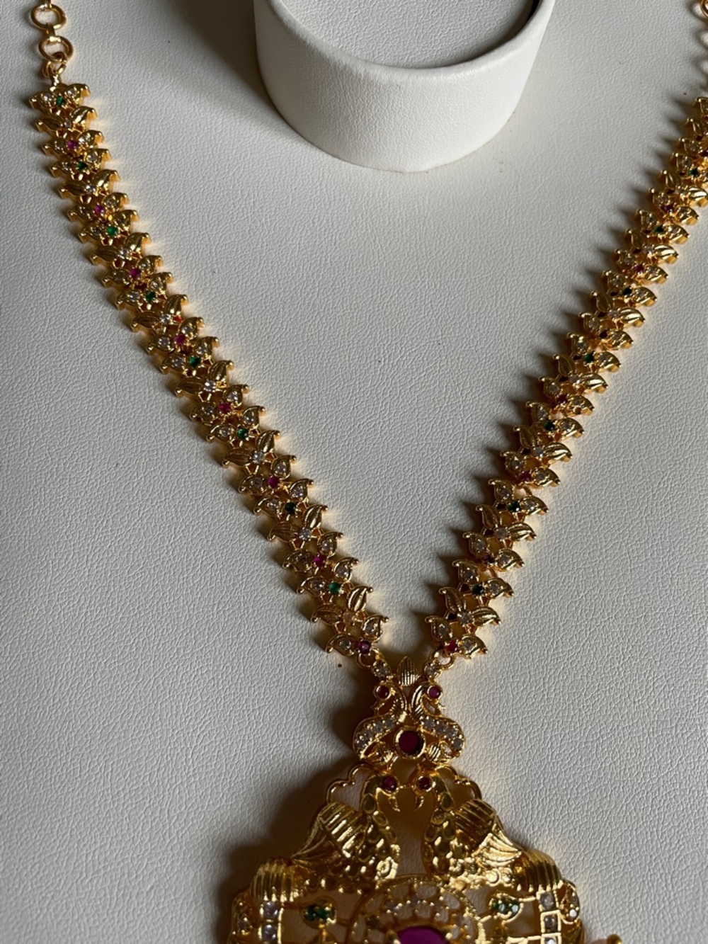 Gold-Tone Pink Stone Pendant Necklace - Women Jewelry - Picture 4 of 6